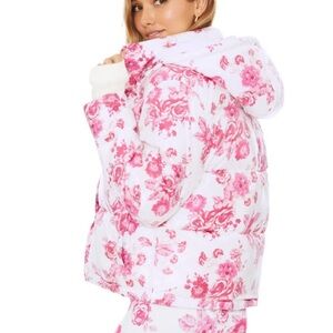 Beach Riot Pink Floral Puffer Jacket Size M Brand New